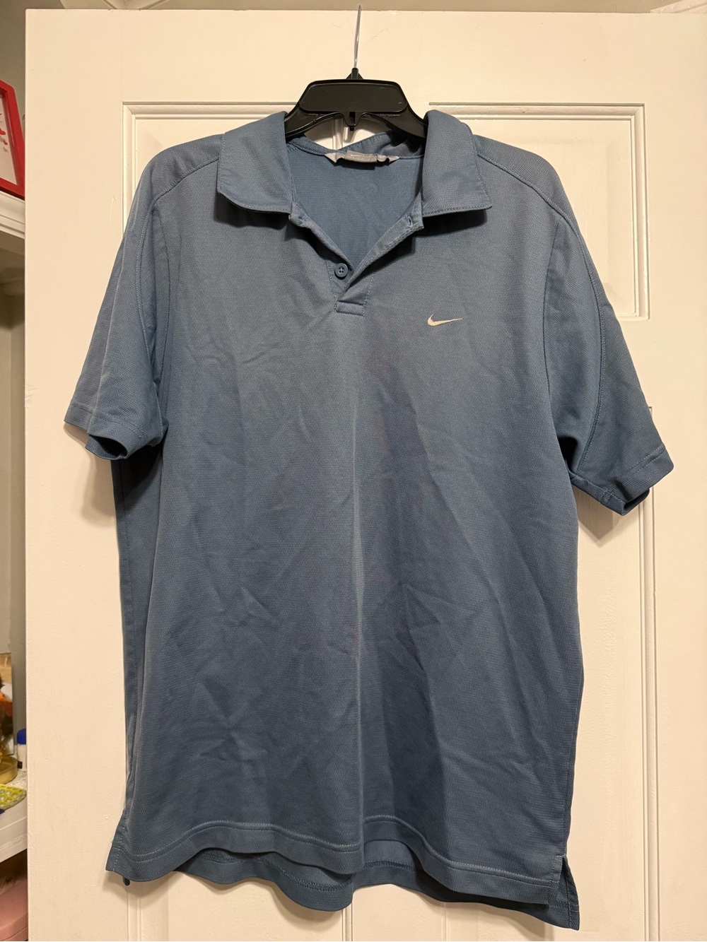 Nike Men’s Dusty Blue Performance Polo with White Swoosh. Size large